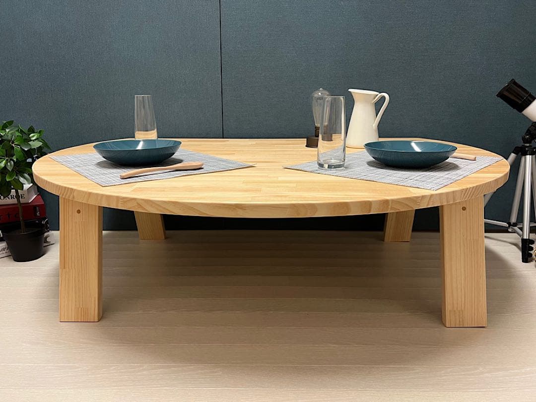 【送料無料】 ローテーブル 半月形 かまぼこ 120×90cm パイン 折畳脚