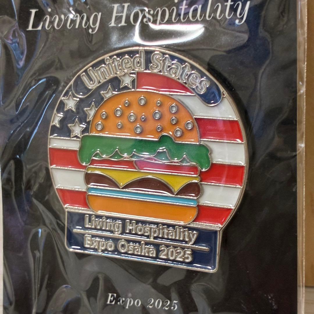 万博 Living Hospitalit ピンバッジ アメリカ館 ハンバーガー