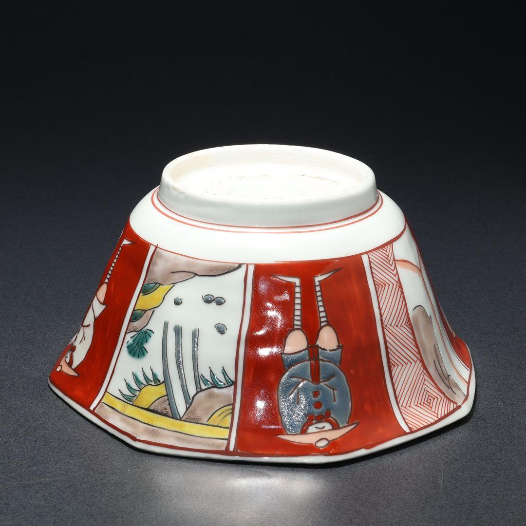 伊万里色絵人物図八角鉢　骨董　古伊万里　R1736ダA