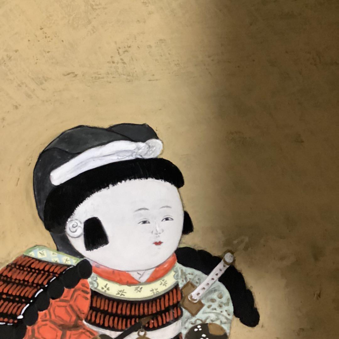 安田靫彦　　板彩色画【タイトル御所人形図　】　額装なし　肉筆　共シール在　即決