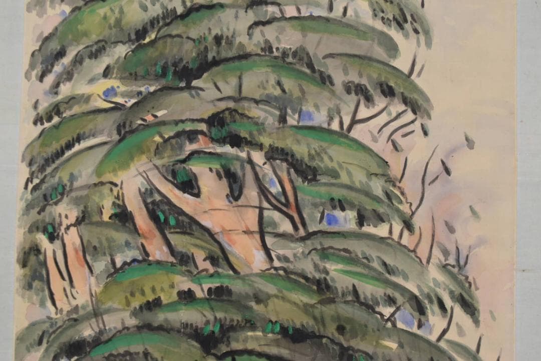【真作】高見学/碎花/春景遠望図/掛軸/名家伝来/AA-926