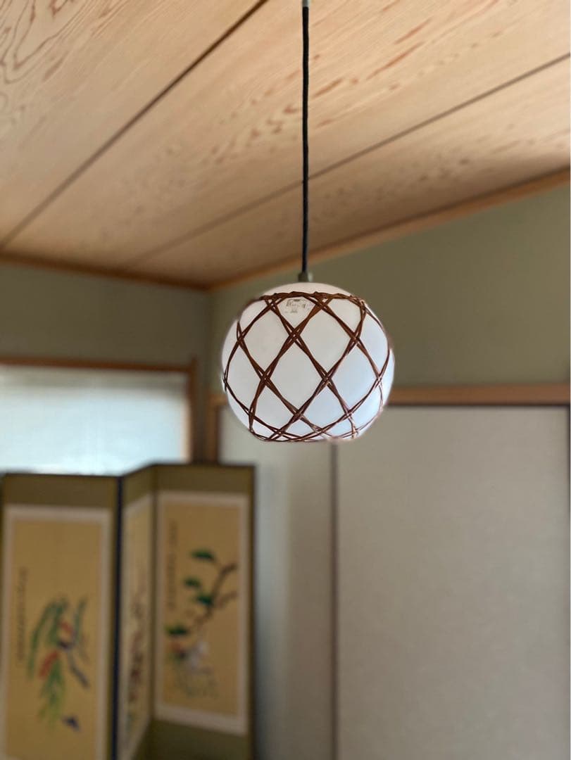 竹編み 天井照明 昭和レトロ ペンダントライト 和風照明 乳白ガラス
