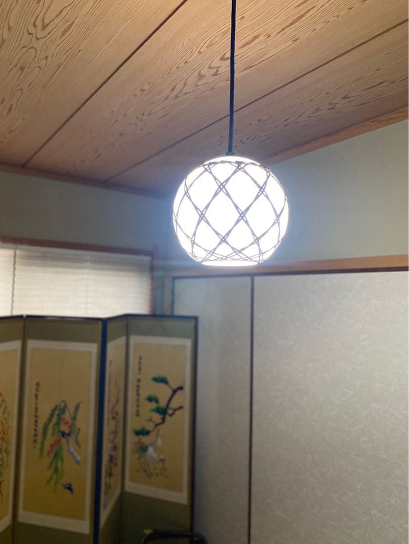 竹編み 天井照明 昭和レトロ ペンダントライト 和風照明 乳白ガラス