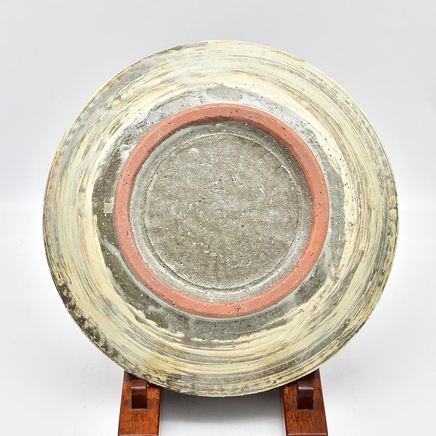 新品未使用 伯耆 正一作 金彩雲鶴 皿 飾皿 刷毛目 27cm 識箱共箱 皿立付