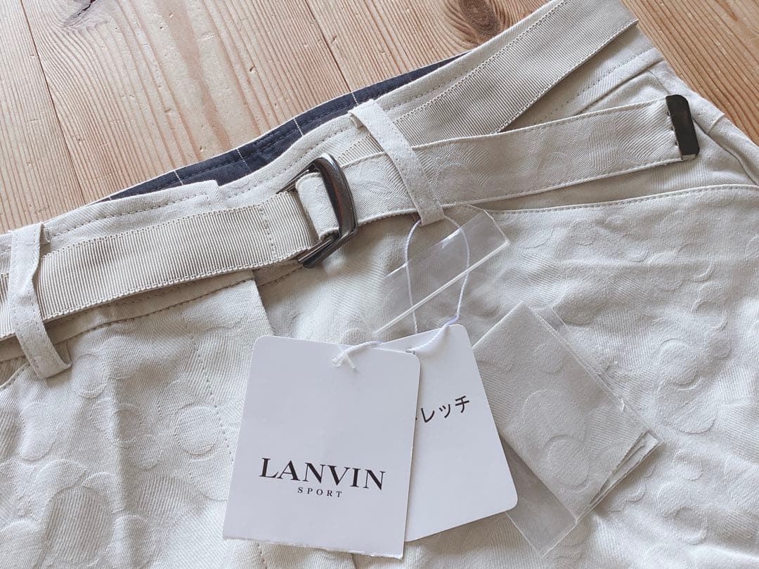 【LANVIN SPORT】ドット織柄パンツ　ベージュ　ゴルフ　ベルト付　36