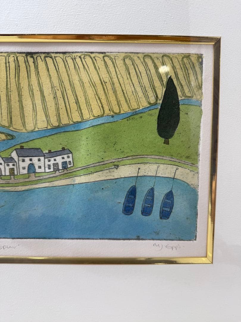 メラニーエップス　水彩画 川と家の風景　7／90つ