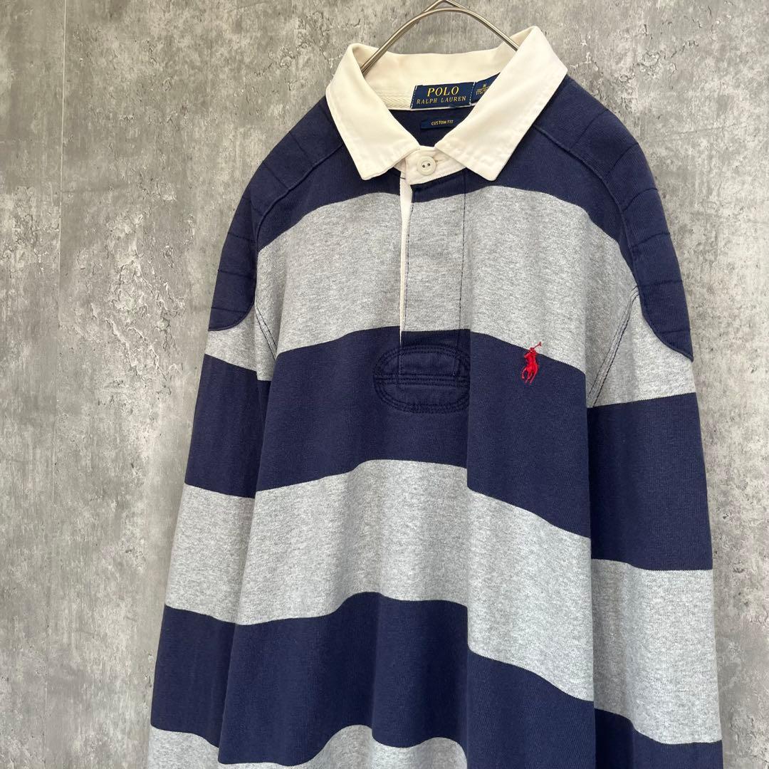 【人気カラー】ポロ ラルフローレン 長袖 ラガーシャツ ボーダー 古着 ポニー