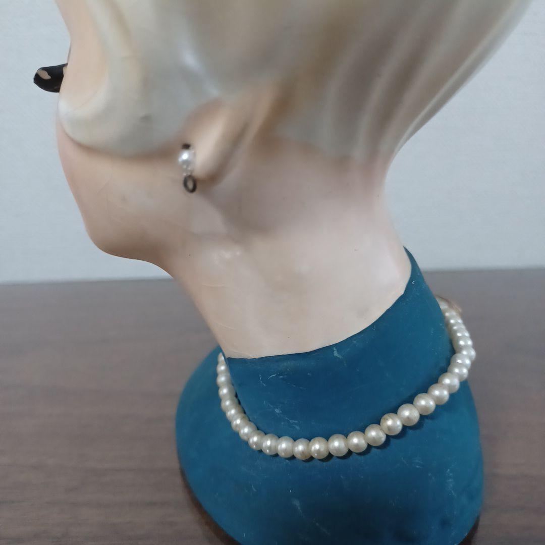 ビンテージレディヘッドベース 陶器製置物花瓶　ブルーのドレスにパールのネックレス