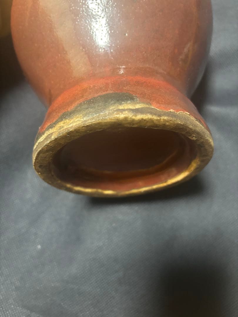 中国古美術品　清の時代　紅釉　螭龍　花瓶　30cm