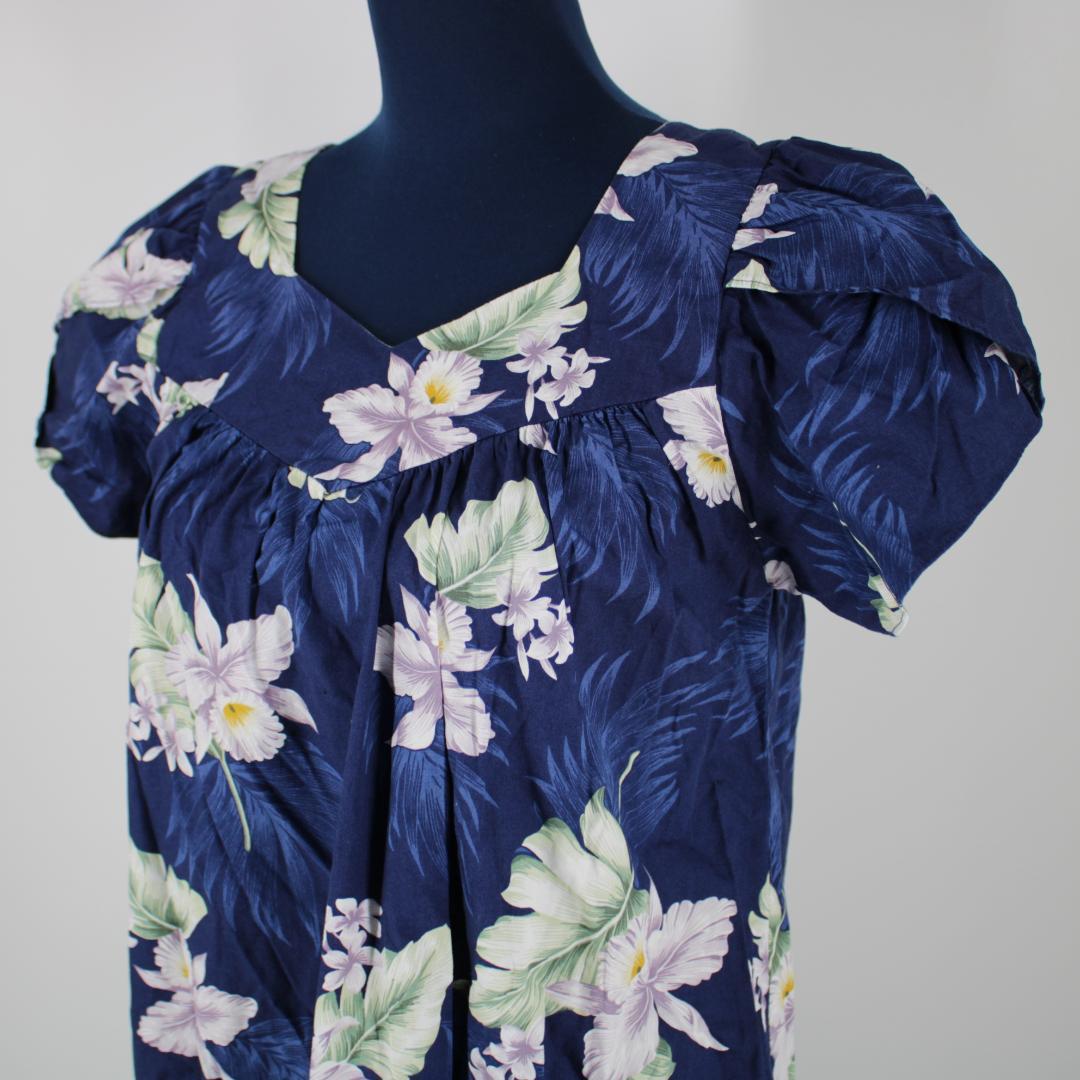【美品 ハワイ製 フラダンス衣装】ネイビー ALOHA REPUBLIC ドレス
