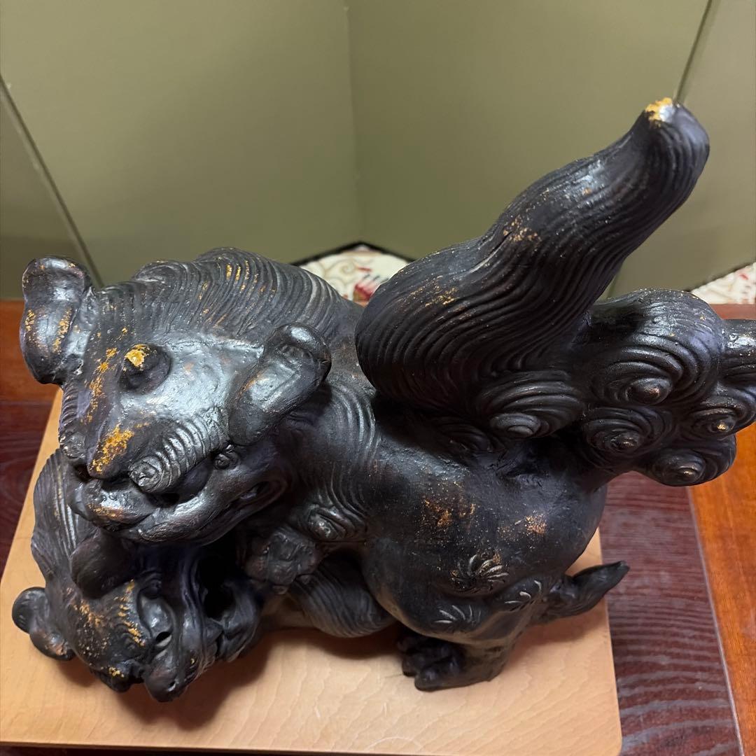 備前焼　絡み獅子