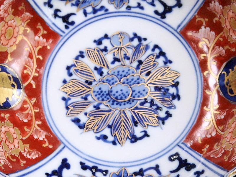 大聖寺伊万里 金襴手　牡丹に巻物　唐草の図　膾皿　４客　C135AS-DCq