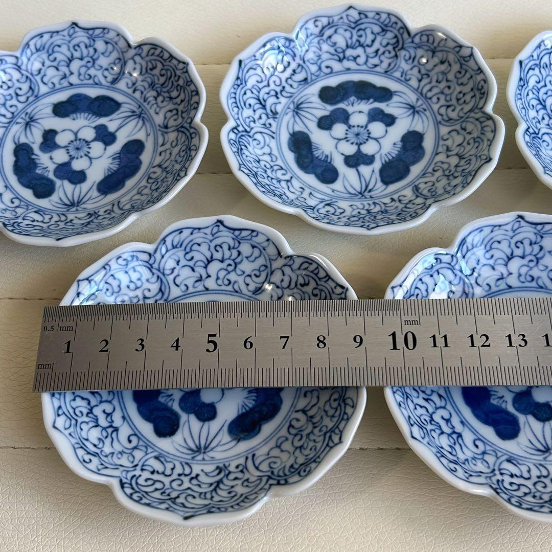 三洋陶器　龍峰窯　染付唐草　小皿揃　5枚セット　豆皿　古伊万里　輪花皿　和柄