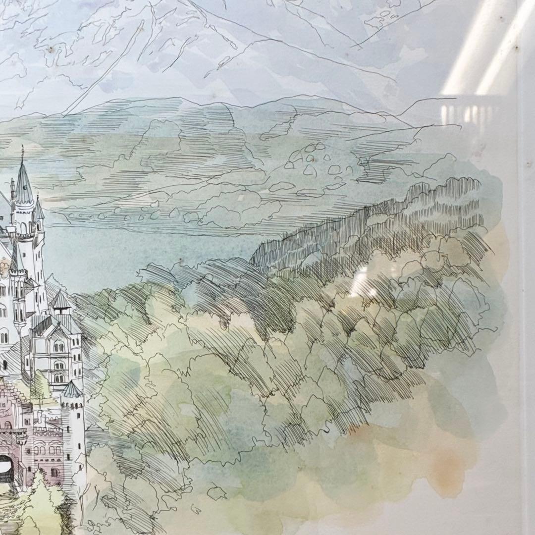 版画 リトグラフ 11/100 織田義郎 ノイシュヴァンタイン城