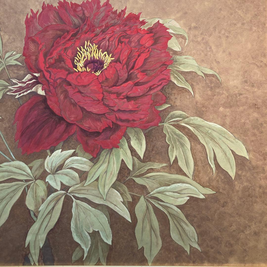 //ダイフク//小谷久子　紙本彩色　『赤い牡丹』 日本画38×45.5cm