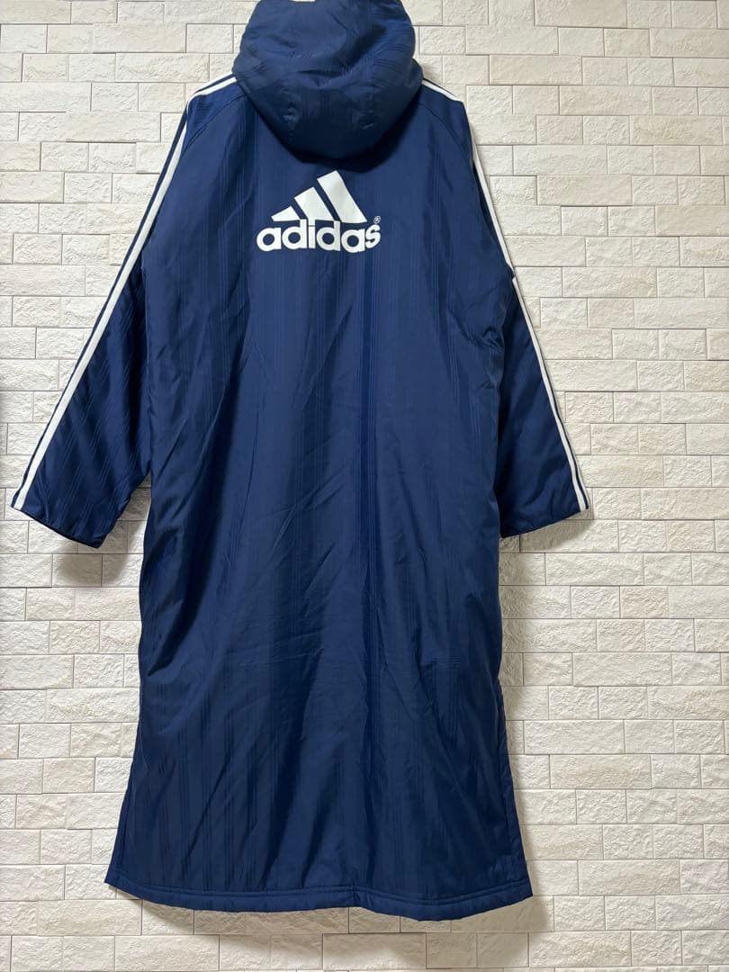 adidas アディダス 裏ボア ベンチコート ロング ネイビー L