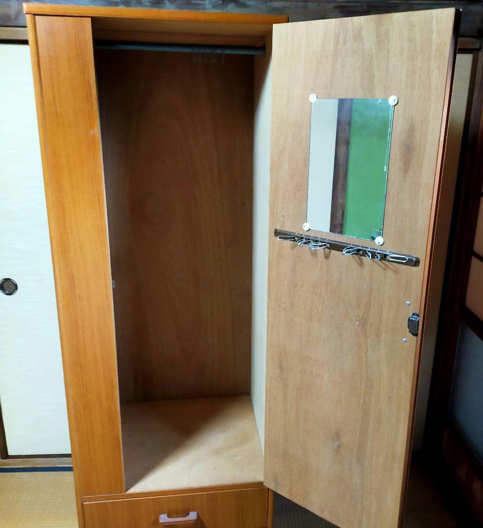 昭和レトロ　洋服ダンス　収納家具　スリム　木目調　ワードロープ　引出し付き