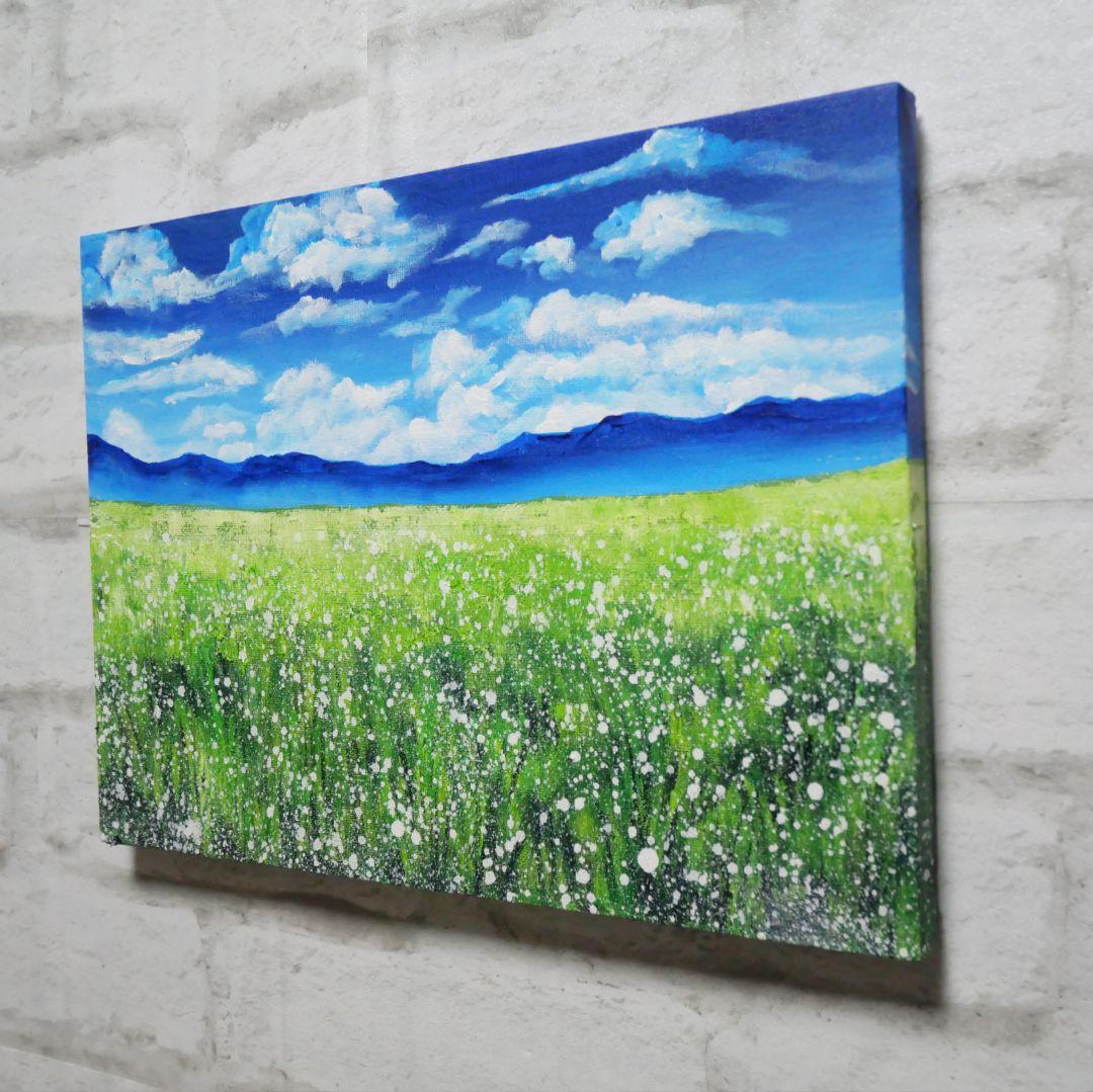 油絵 油彩 油彩画 絵 絵画 【草原に咲く白い花】