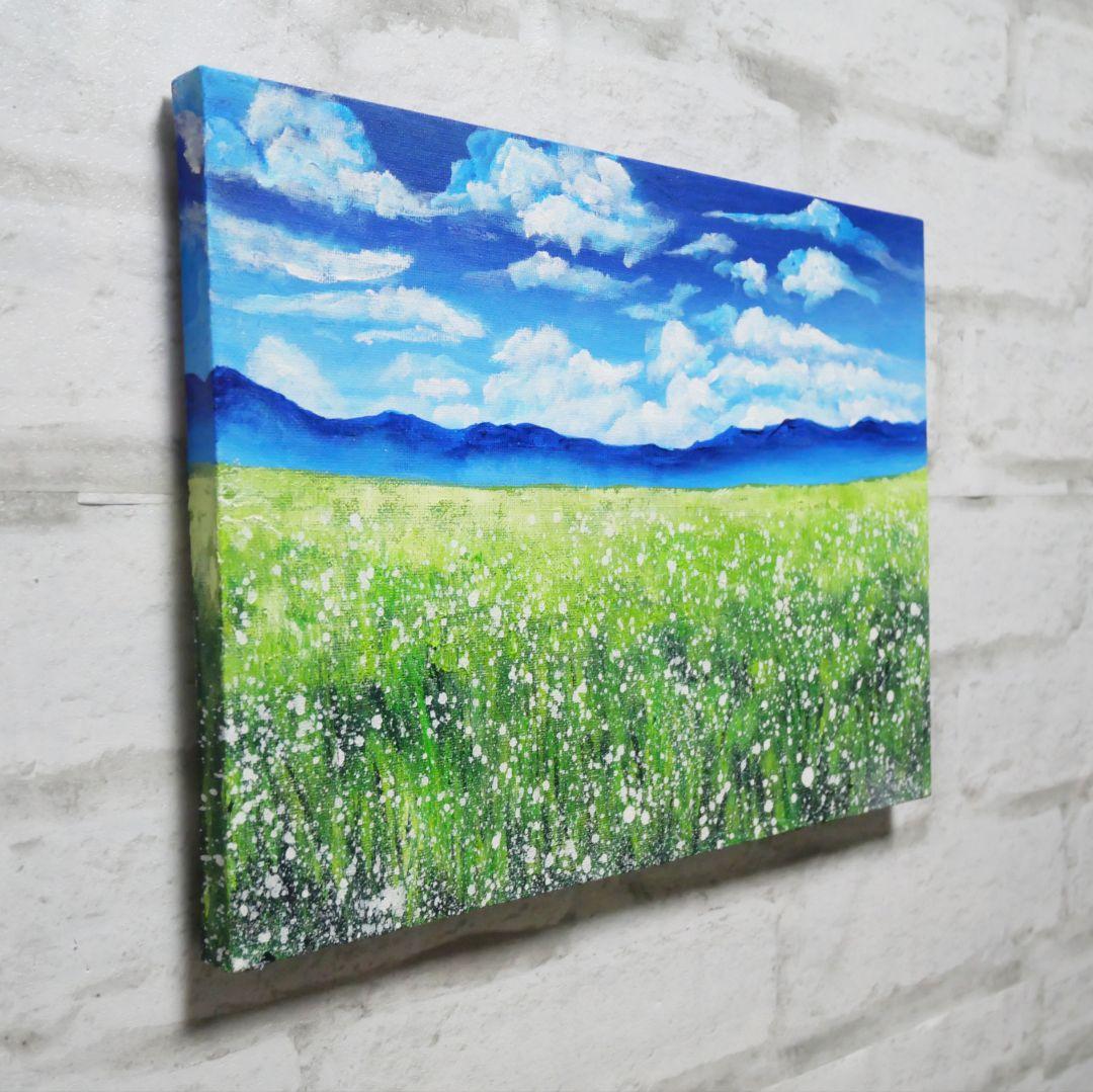 油絵 油彩 油彩画 絵 絵画 【草原に咲く白い花】