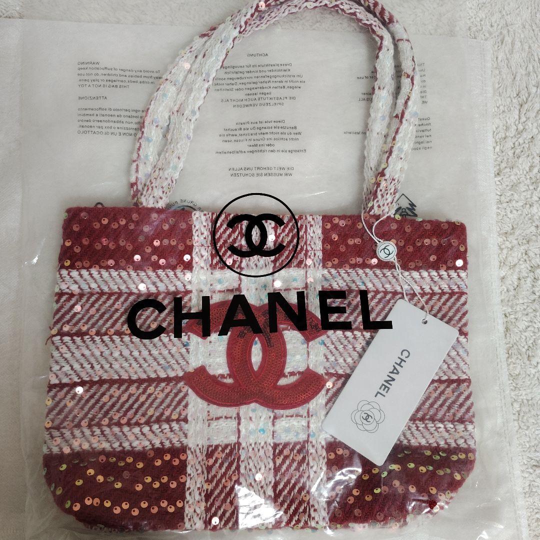 CHANEL　新品　ノベルティ　 赤と白のチェック トートバッグ