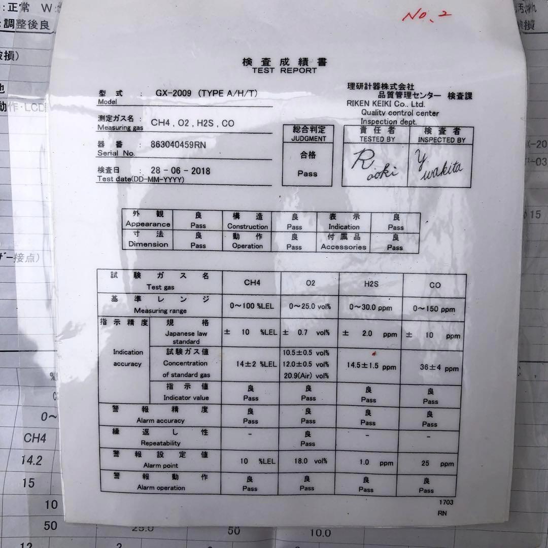 酸欠測定器 理研 ポケッタブルマルチガスモニター GX-2009(成績書あり)
