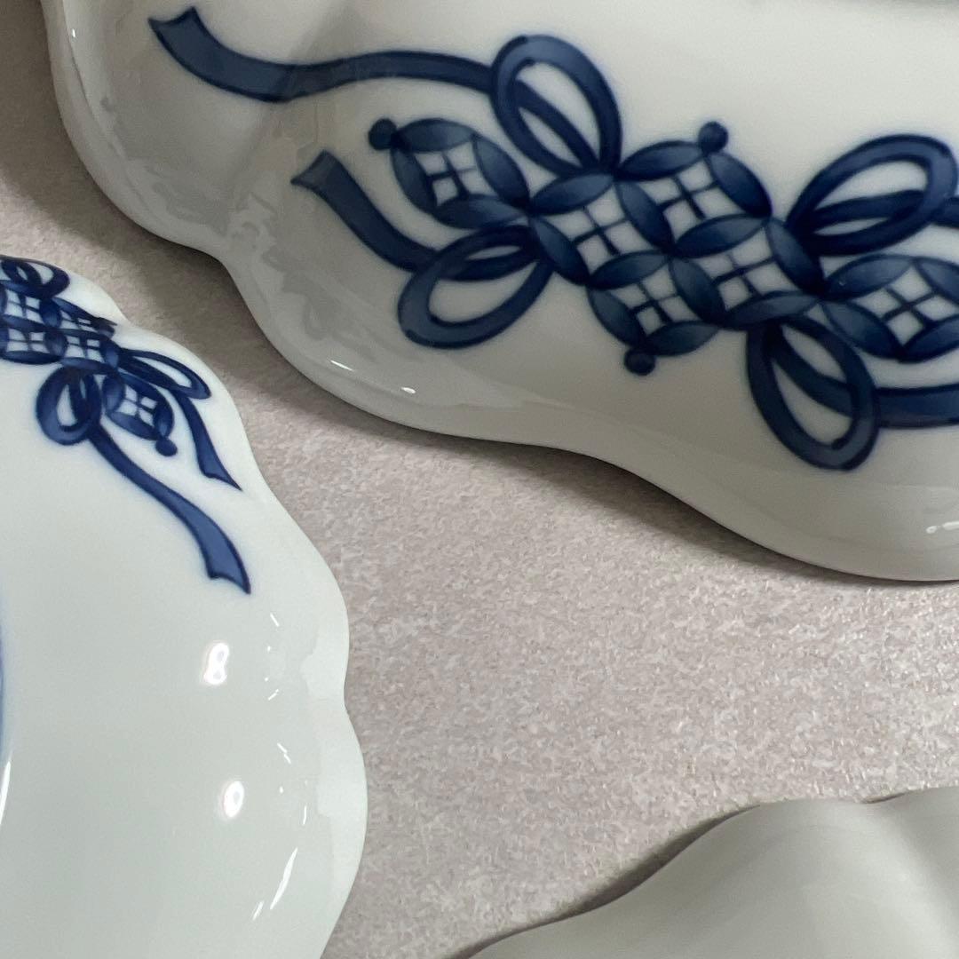たち吉捻祥瑞 銘々皿揃5枚セット＋大皿1枚染付輪花皿　古伊万里八角皿中皿和柄