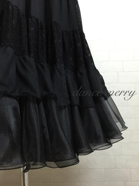 ＊新品　豪華　社交ダンス　スカート　黒　ティアード　ワルツ　スロー　4788