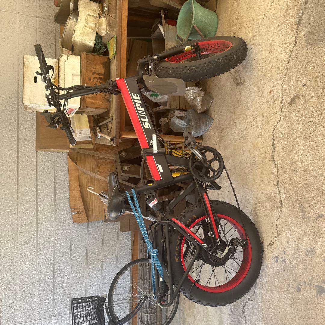 Sunpie 折りたたみ 電動アシスト自転車 赤黒