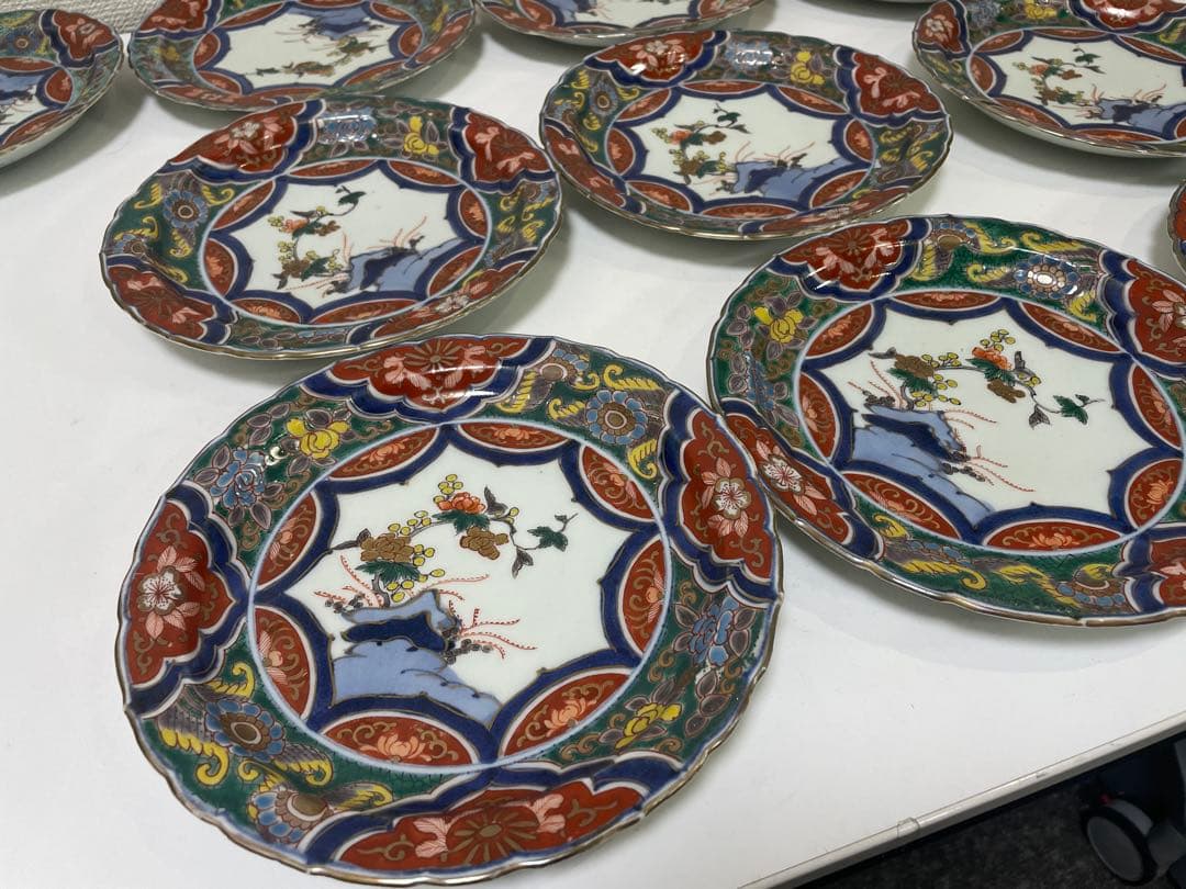 【現状品】古伊万里 金彩 色絵 染付 陶器 花柄 中皿 割烹 懐石 10枚 ②