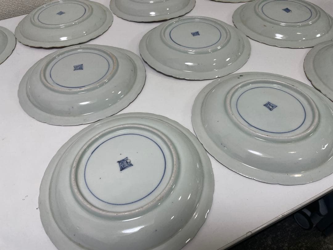 【現状品】古伊万里 金彩 色絵 染付 陶器 花柄 中皿 割烹 懐石 10枚 ②