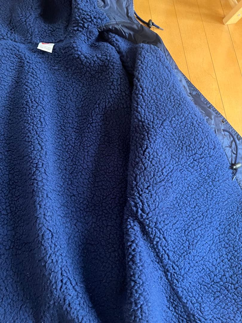 【激レア・極暖】90s NIKE ナイキ ベンチコート ボア 裏地 刺繍　紺