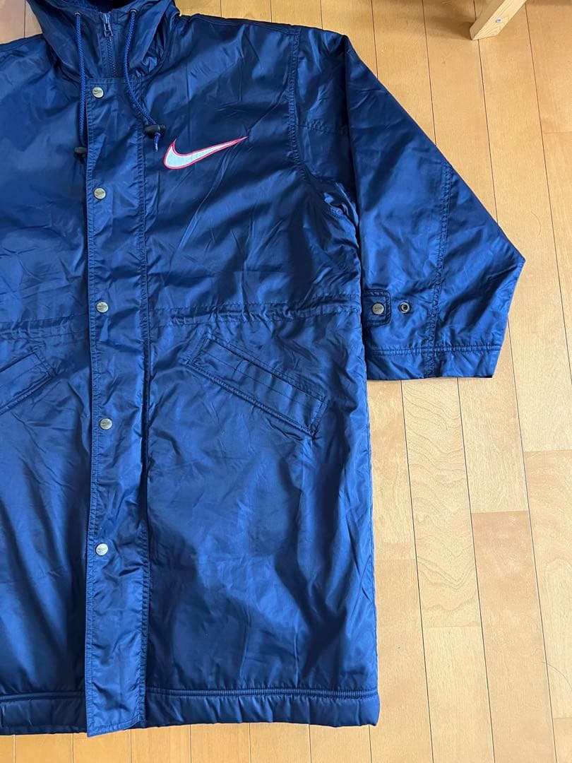 【激レア・極暖】90s NIKE ナイキ ベンチコート ボア 裏地 刺繍　紺