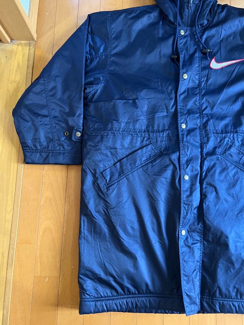 【激レア・極暖】90s NIKE ナイキ ベンチコート ボア 裏地 刺繍　紺