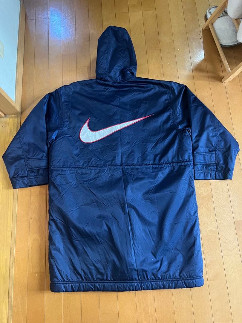 【激レア・極暖】90s NIKE ナイキ ベンチコート ボア 裏地 刺繍　紺
