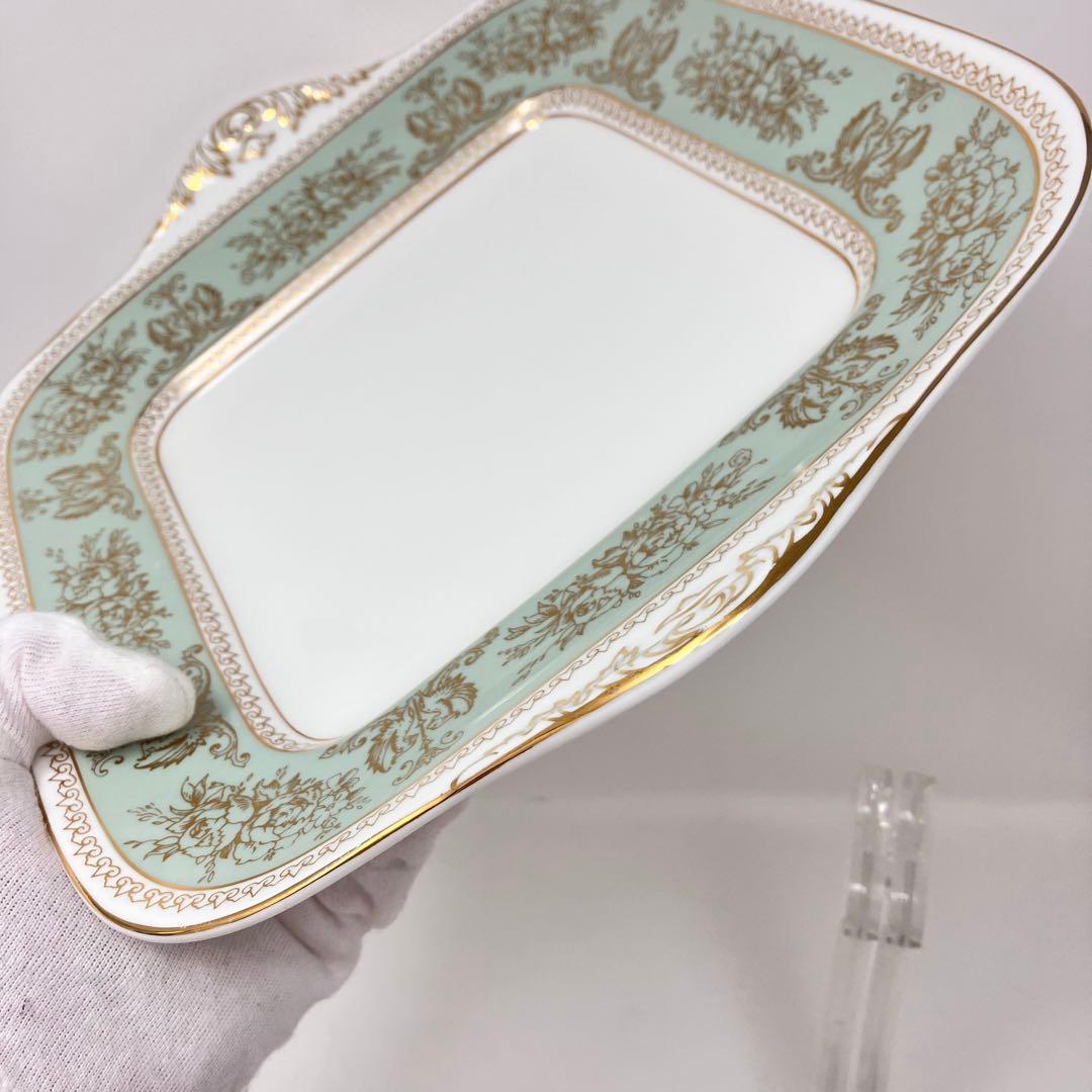 美品　大型　ウェッジウッド　コロンビア　セージグリーン　スクエア　プレート