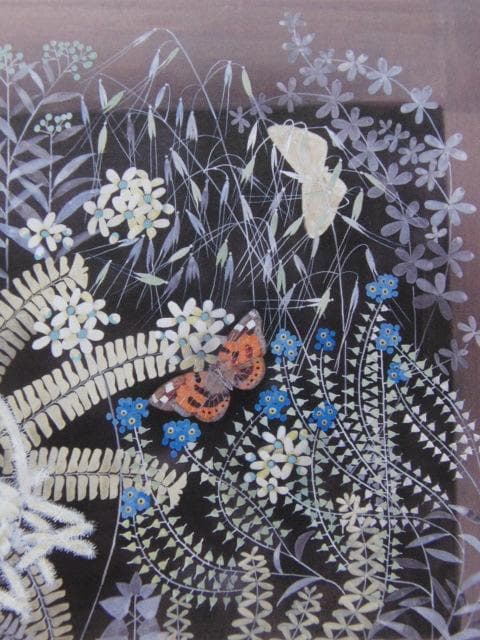 堀文子、【草むら】、希少な額装用画集画、新品高級額 額装付、状態良好