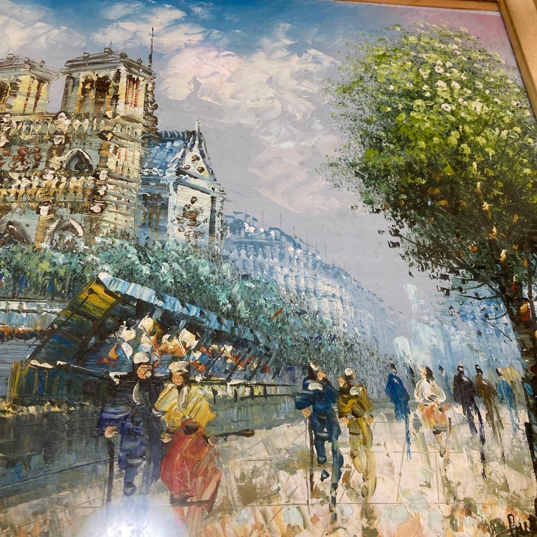 大きいサイズ　パリの風景画　油絵　直筆　69×62cm　ノートルダム大聖堂
