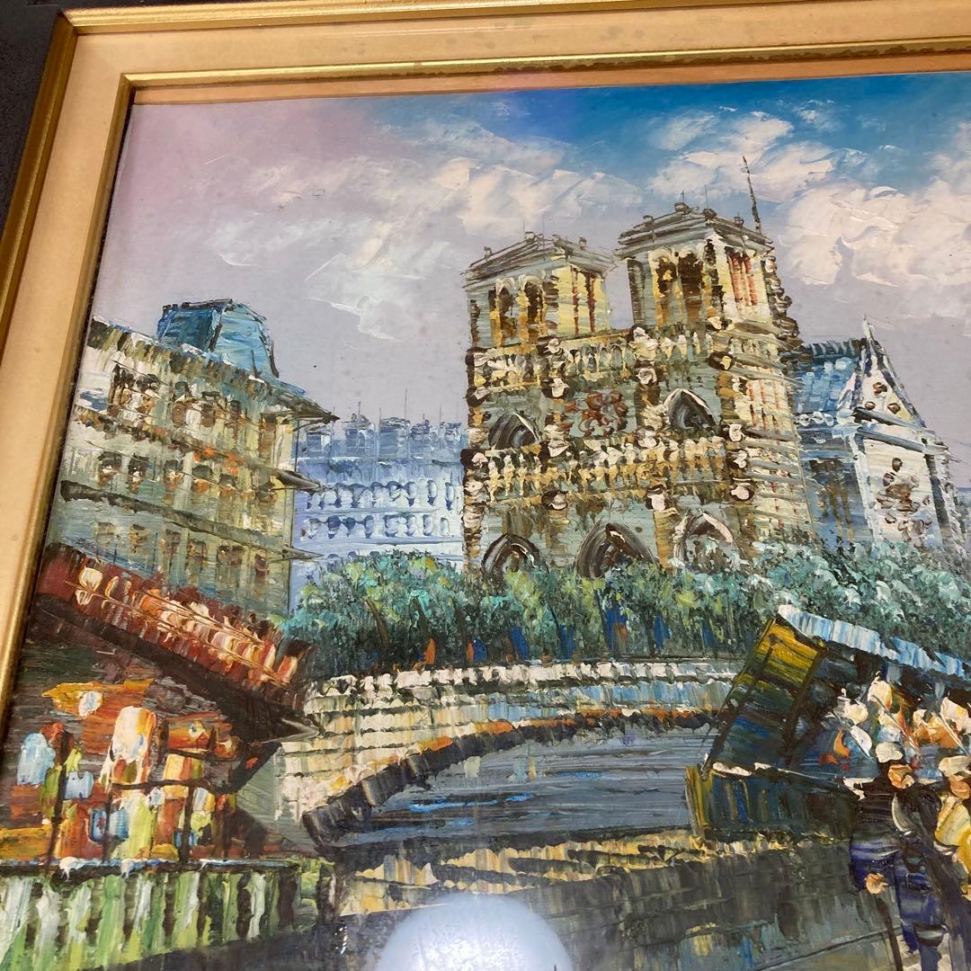 大きいサイズ　パリの風景画　油絵　直筆　69×62cm　ノートルダム大聖堂