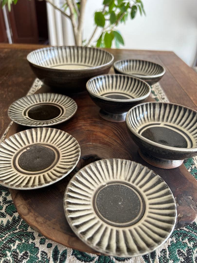 小石原焼 小石原焼き 飛び鉋　７点セット　刷毛目 鬼丸豊喜窯 小石原ポタリー
