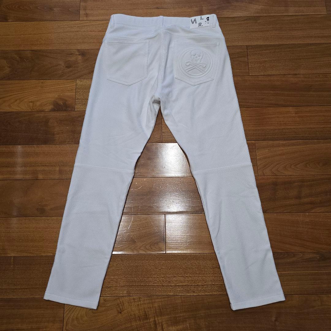 MARK&LONA ゴルフパンツ ホワイト スカルロゴ型押し ストレッチ 48