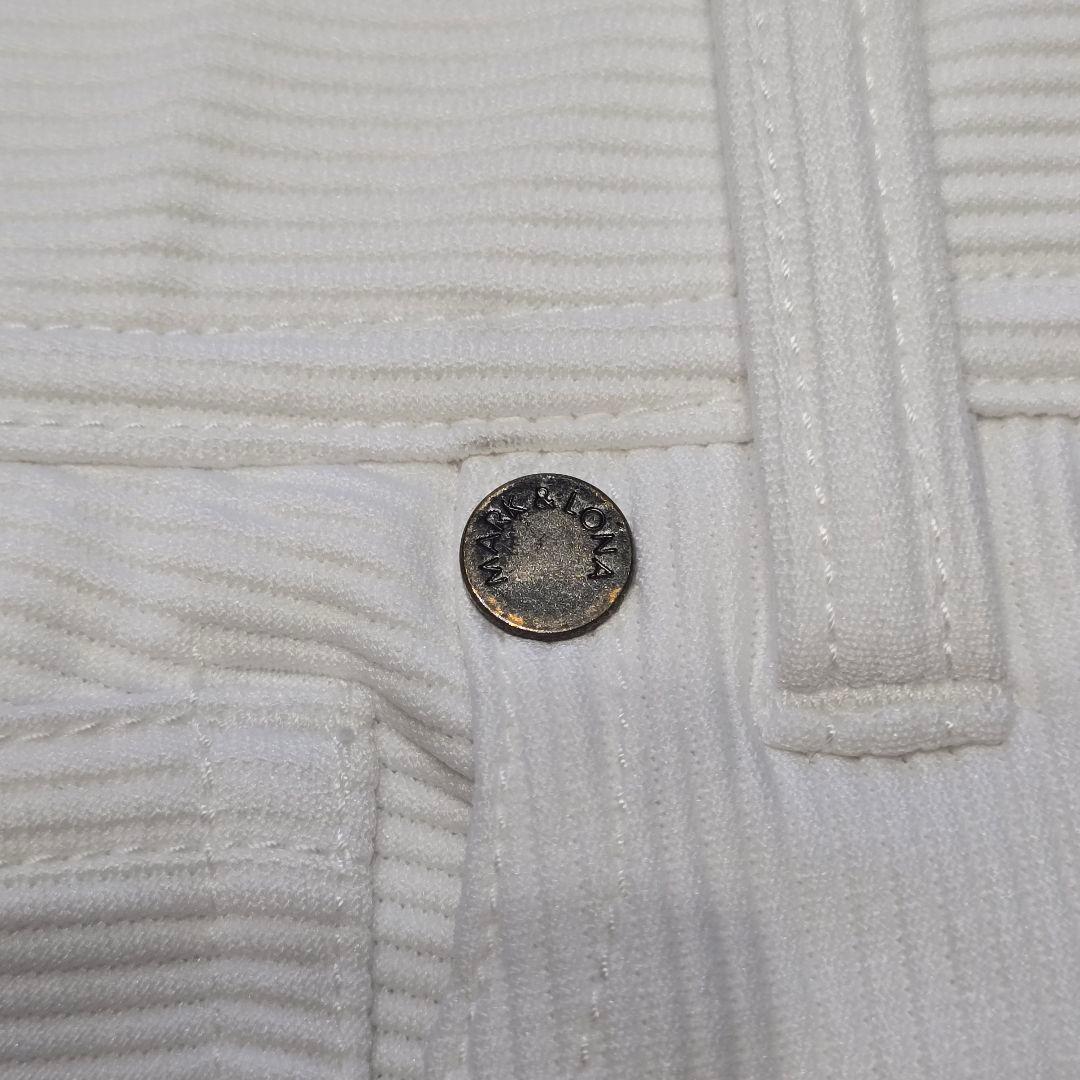 MARK&LONA ゴルフパンツ ホワイト スカルロゴ型押し ストレッチ 48