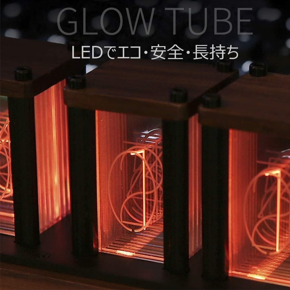 ニキシー管 風置き時計 レトロ 木製 LED デジタル時計 インテリア B