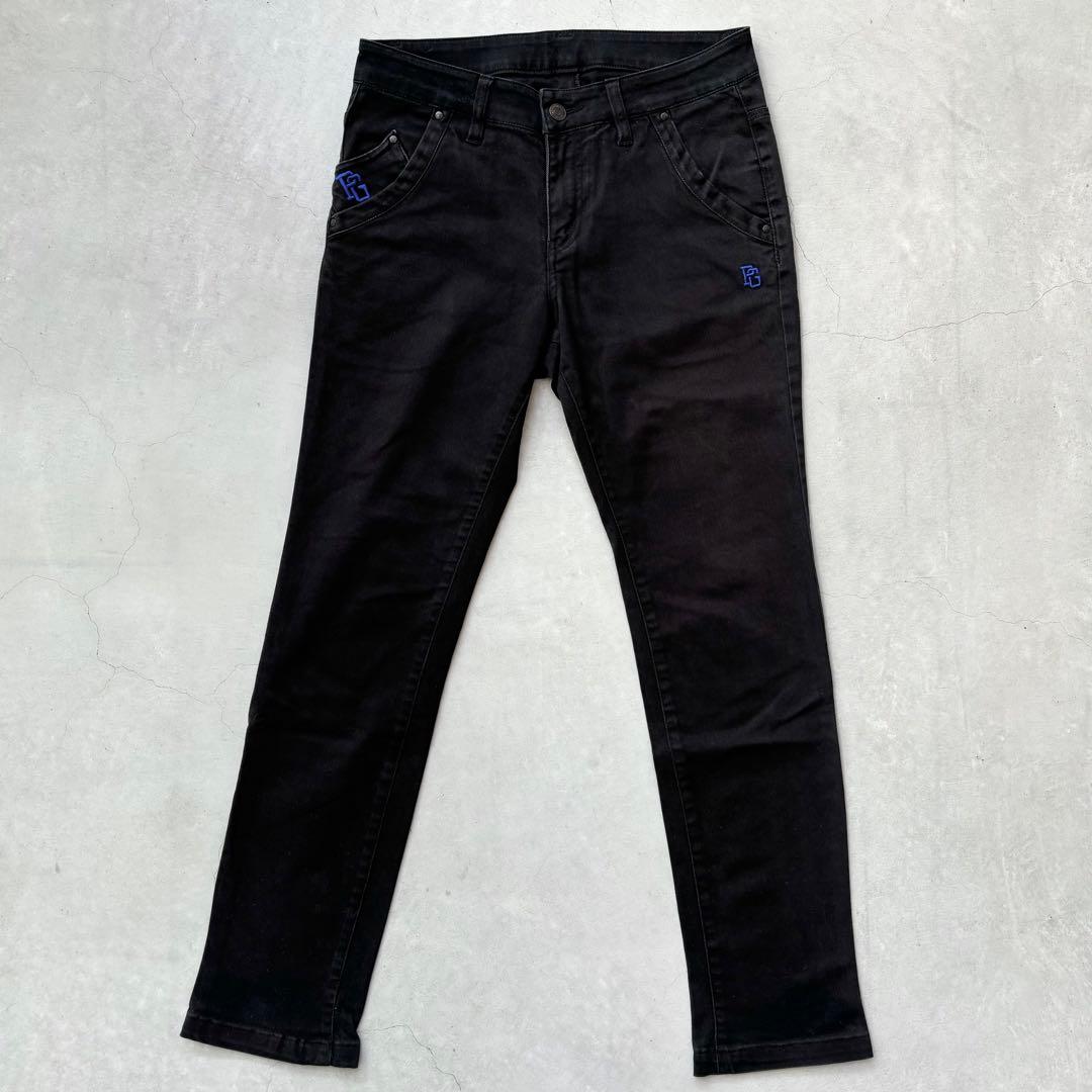 PEARLY GATES ストレッチロングパンツ ワッペン プリント 黒 M