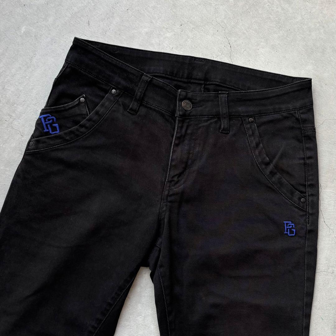PEARLY GATES ストレッチロングパンツ ワッペン プリント 黒 M