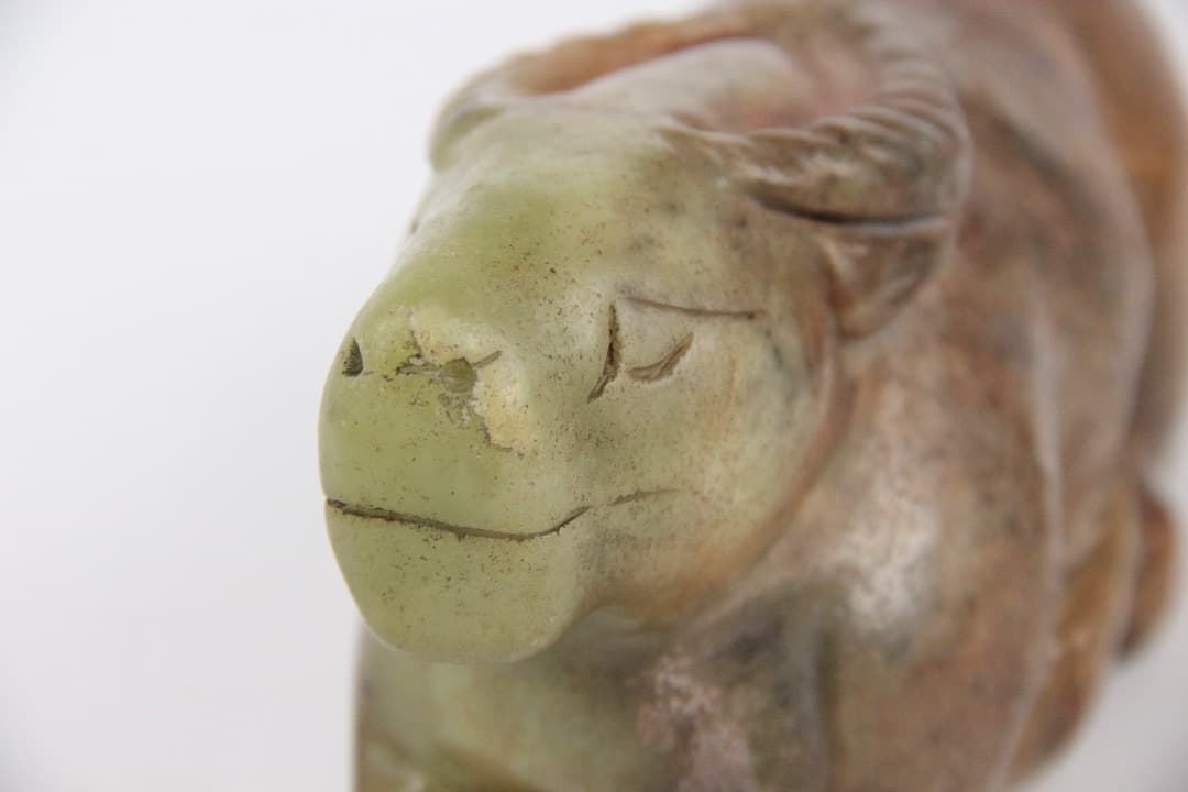 中国美術　和田玉 牛彫刻 玉器 細工 時代品 ENM23-7