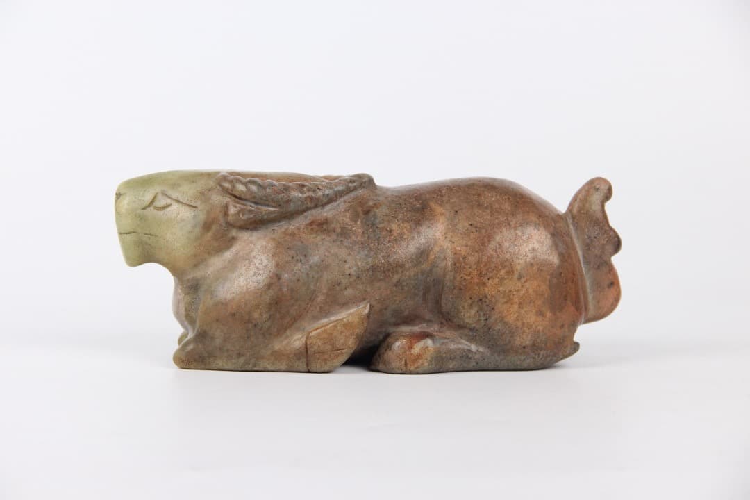 中国美術　和田玉 牛彫刻 玉器 細工 時代品 ENM23-7