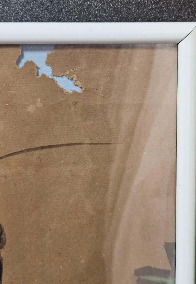 中国古美術　中国古画　紙本肉筆　金彩色絵　人物画　宮中の図　作者不明　簡易額装2