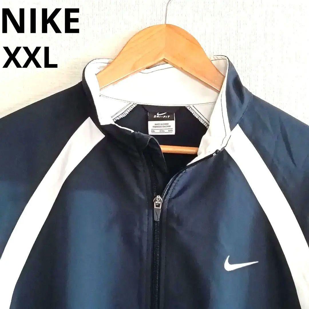 ナイキフルジップジャケットNIKE トラック Dri-FIT 刺繍ロゴ XXL紺