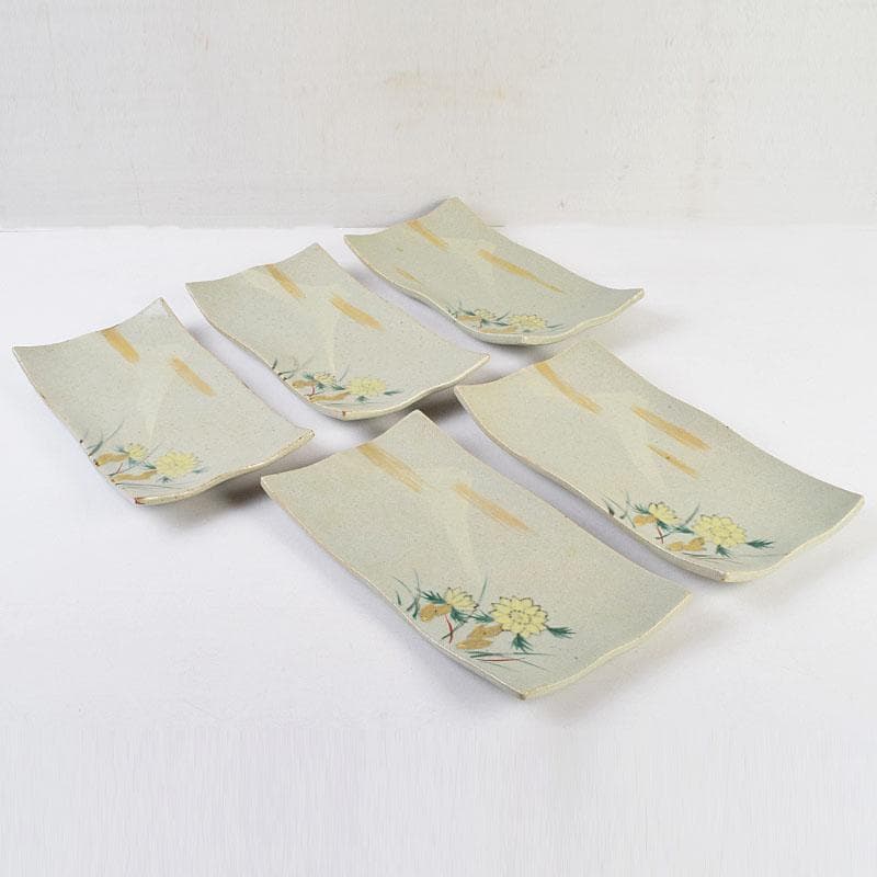 和食器　九谷焼　中村梅山作　色絵　絵変わり　銘々皿　五客　共箱　V　R9601