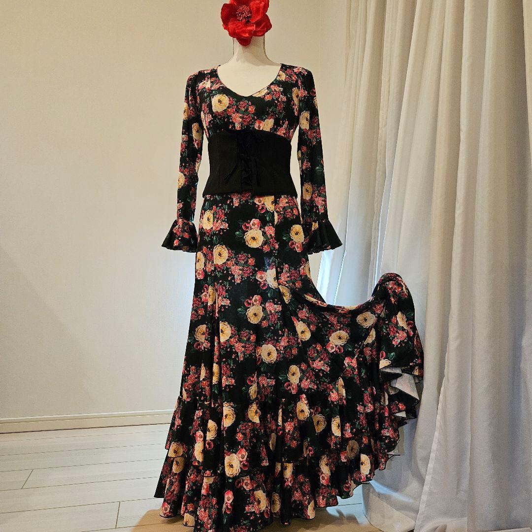 フラメンコ ドレス 花柄 ロング　Yolanda　Moda　Flamenca製